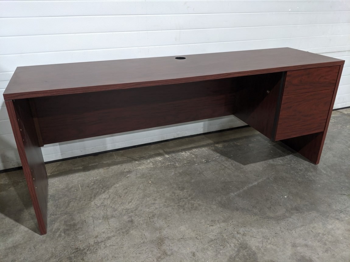 Mahogany Laminate Credenza Desk with Drawers - Right Pedestal