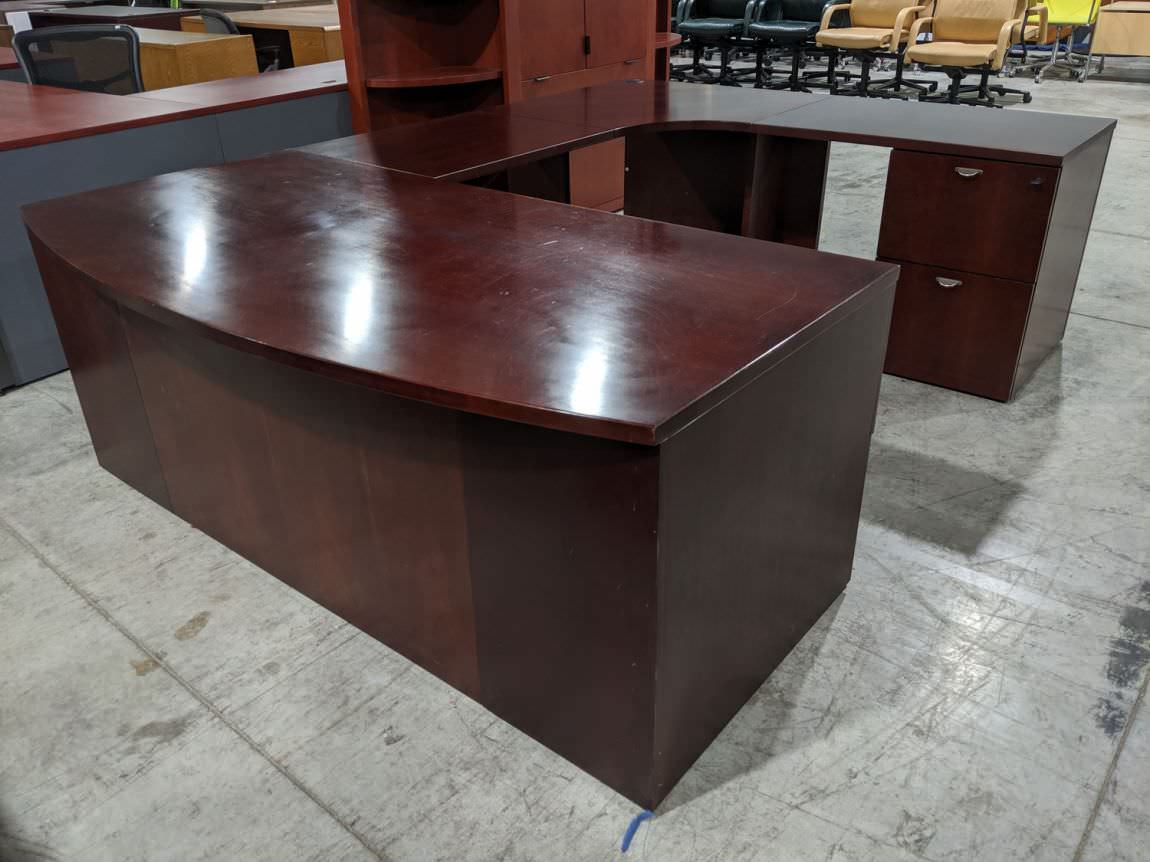 Solid Wood Cherry Bow Front U-Shape Desk