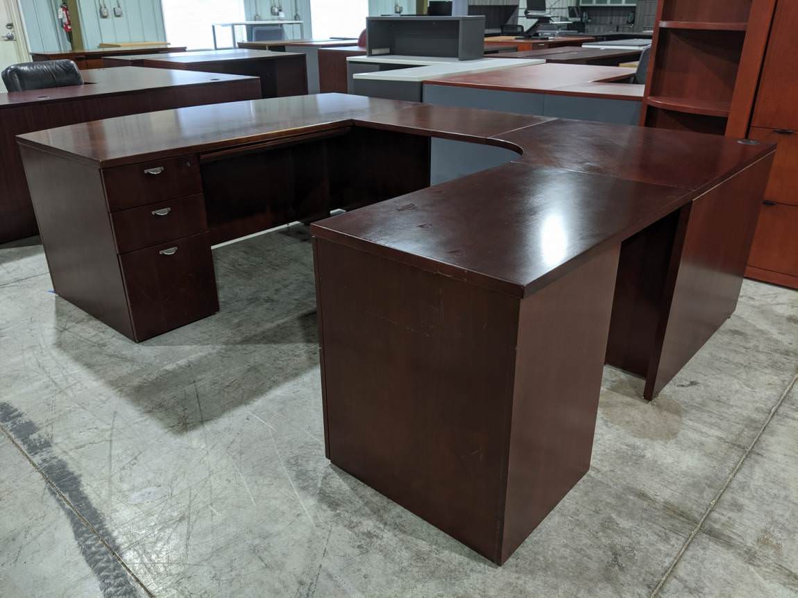 Solid Wood Cherry Bow Front U-Shape Desk