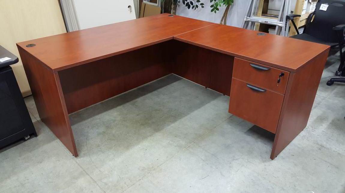 Cherry L Shape Office Desk Locking, Desk With Locking Drawers
