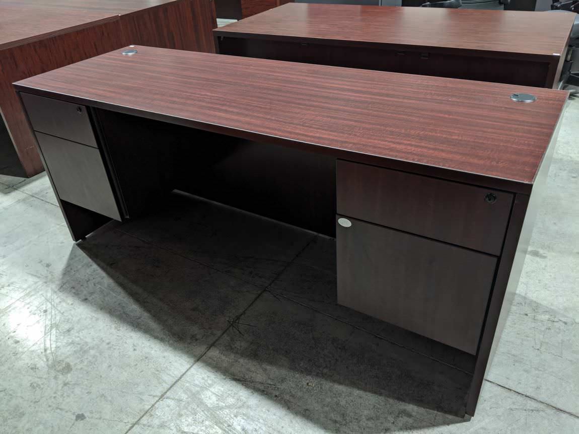 Mahogany Laminate Desk with Drawers – 70.75x23.5