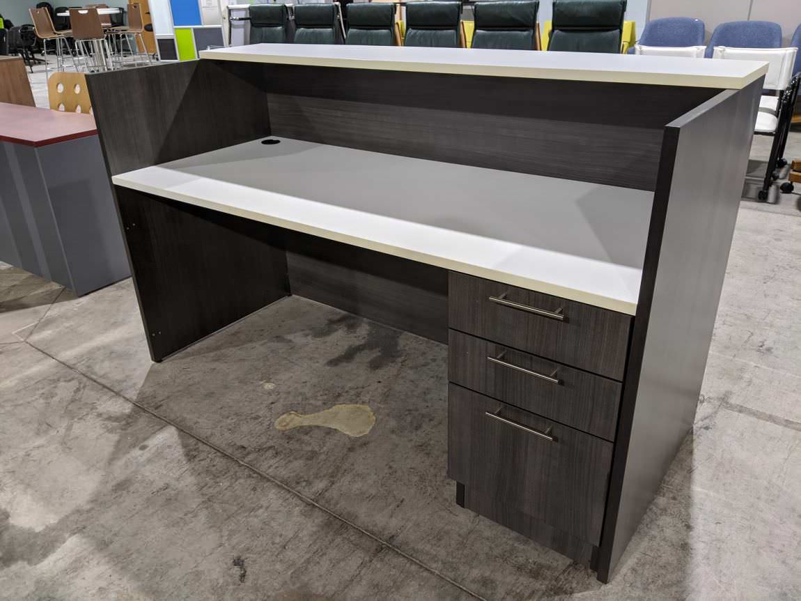 Gray and White Laminate Reception Desk with Drawers