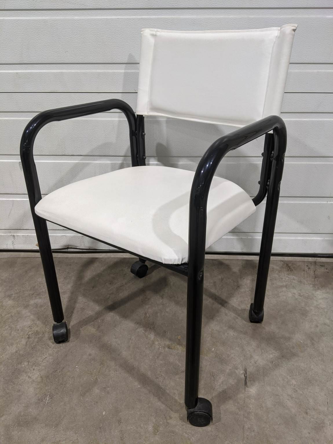 White Vinyl Rolling Guest Chairs with Metal Frame