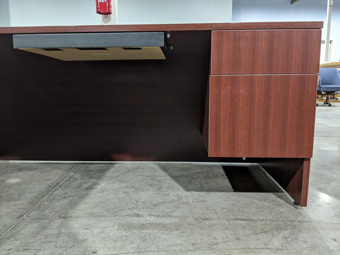 Lacasse Cherry Laminate L-Shaped Desk with Drawers
