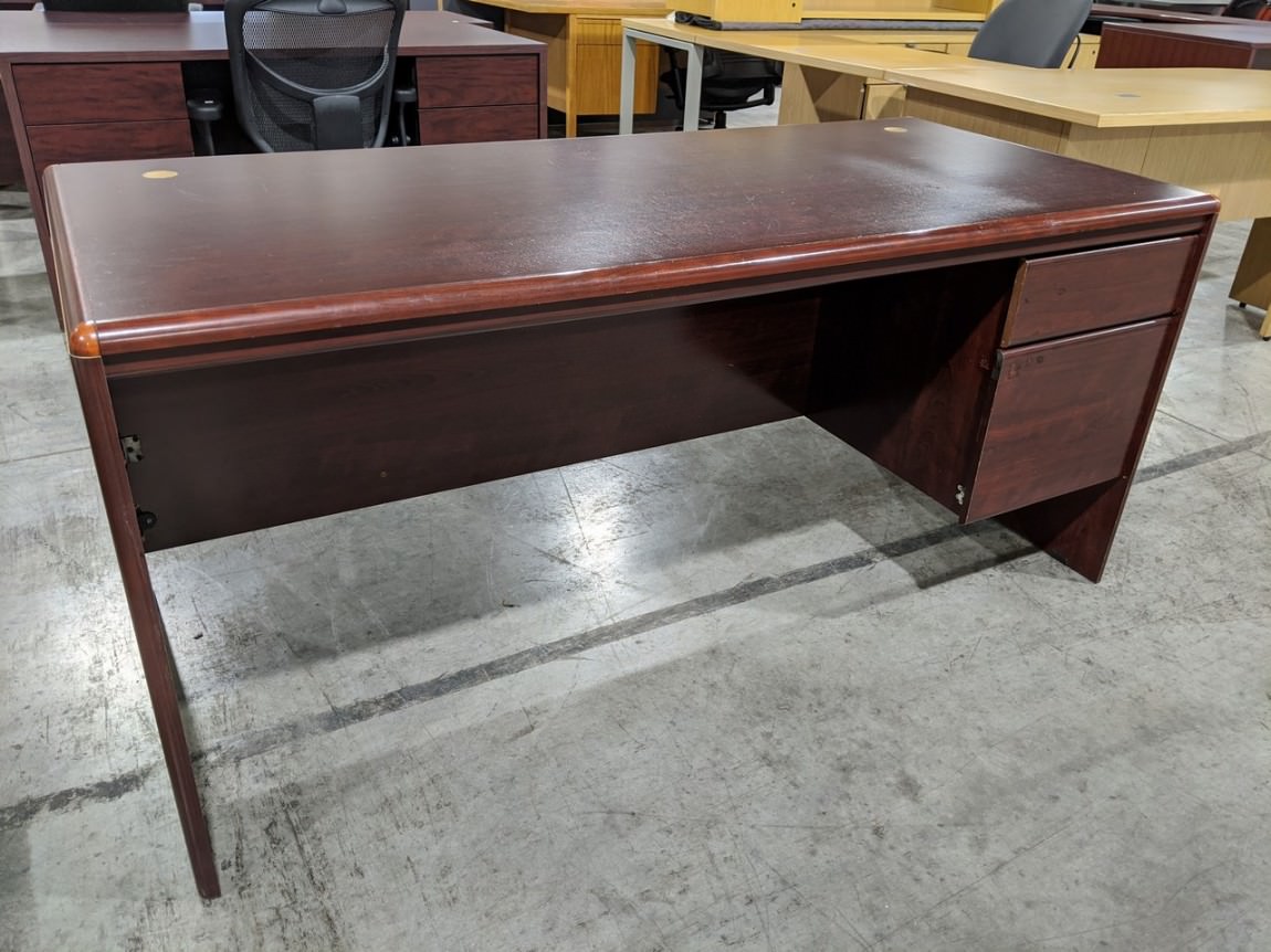 Mahogany Laminate Desk with Drawers – 65x29.25