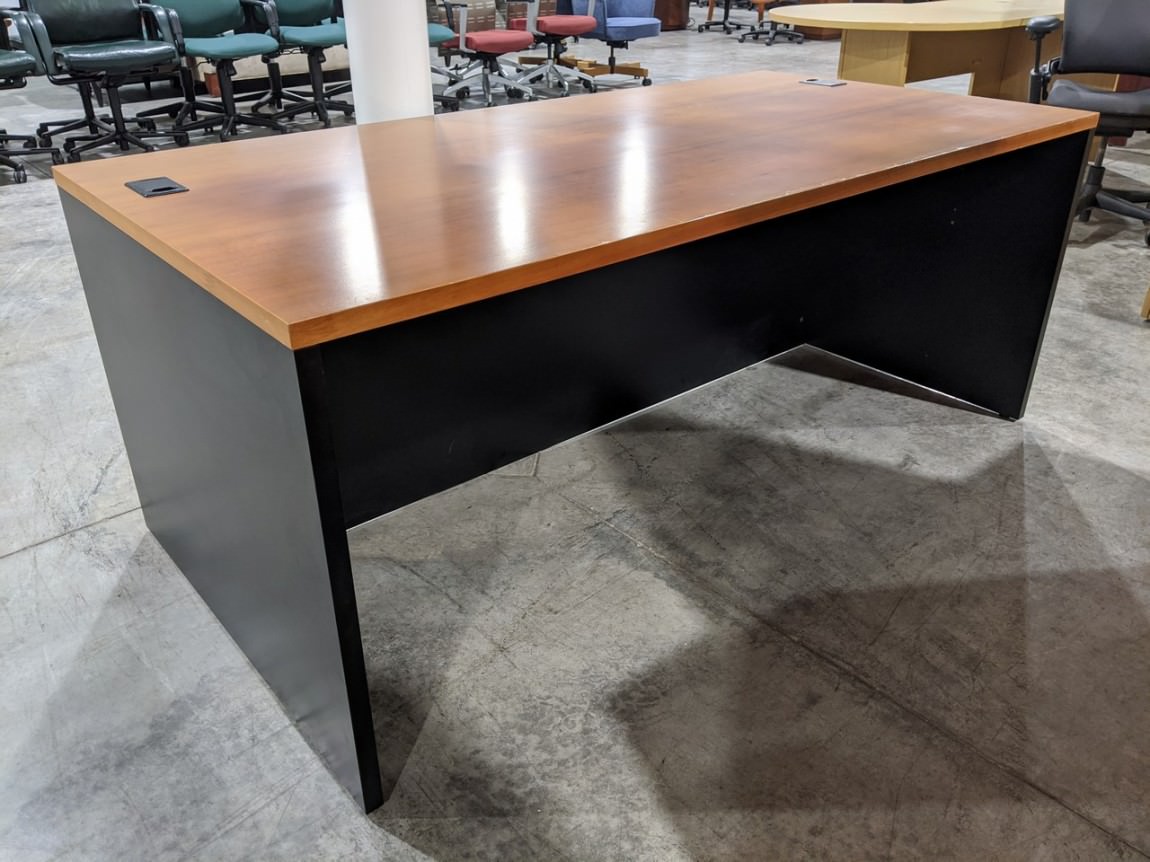 Oak Laminate Desk with Black Base