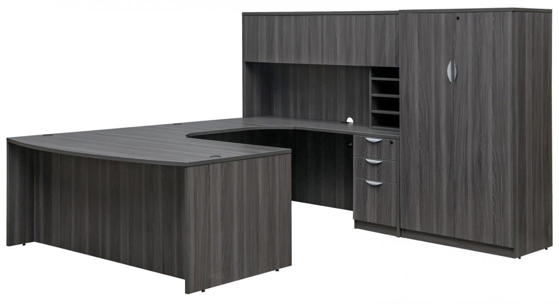 Executive U Shaped Desk Hutch Storage Cabinet Dark Walnut Express Laminate Express Office Furniture