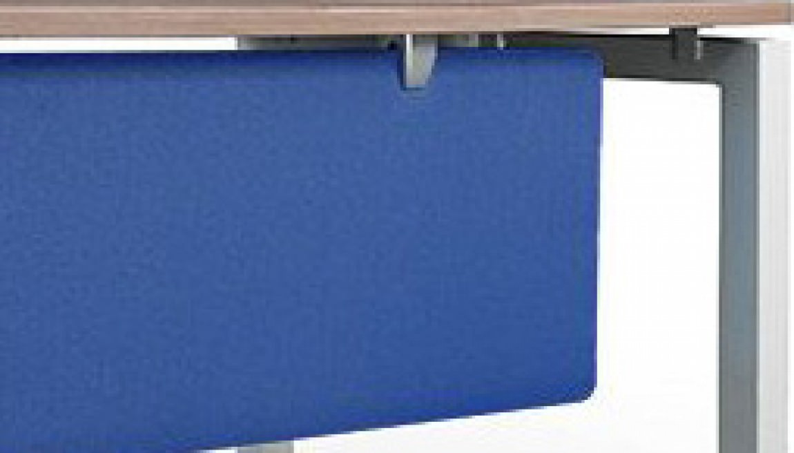 Blue Fabric Divider Panels for 3 Person Open Office Desk