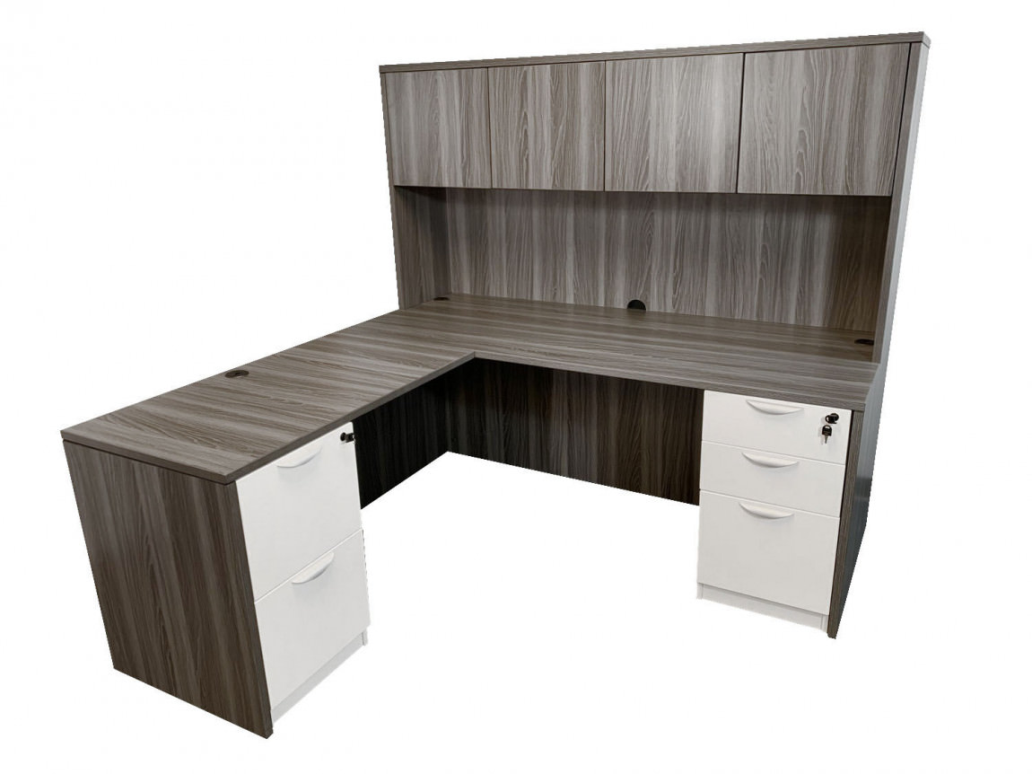 Modern L Shape Desk with Hutch and Drawers