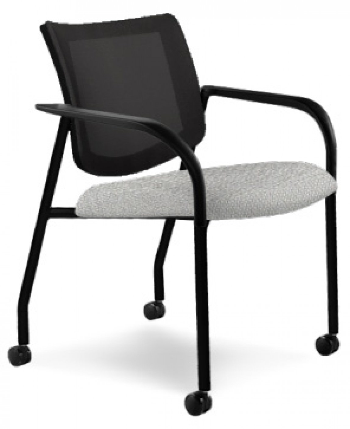 Rolling Black Copper Mesh Back Guest Chair w/ Arms and Gray Seat