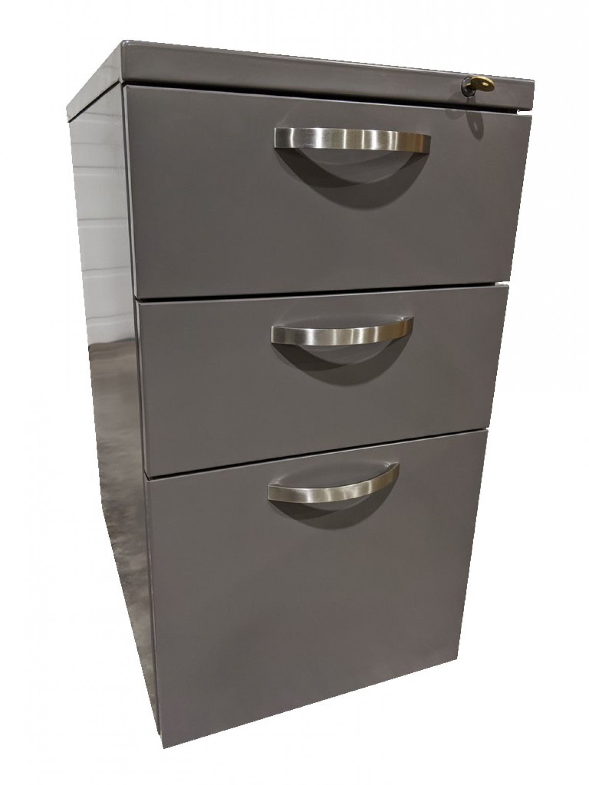 Gray Metal Pedestal Drawers with Silver Arc Handles