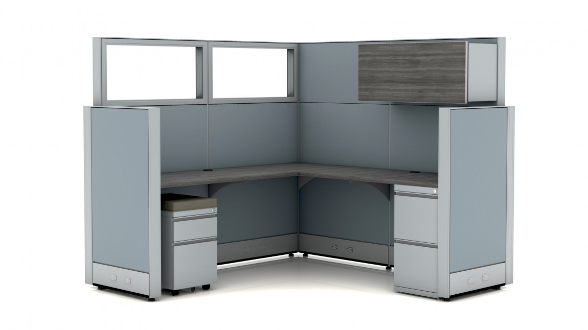 Modern L Shaped Office Workstation, L Shaped Office Desk With Overhead Storage