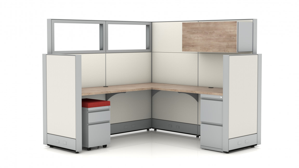 Office Cubicle Drawers Overhead Storage, L Shaped Office Desk With Overhead Storage