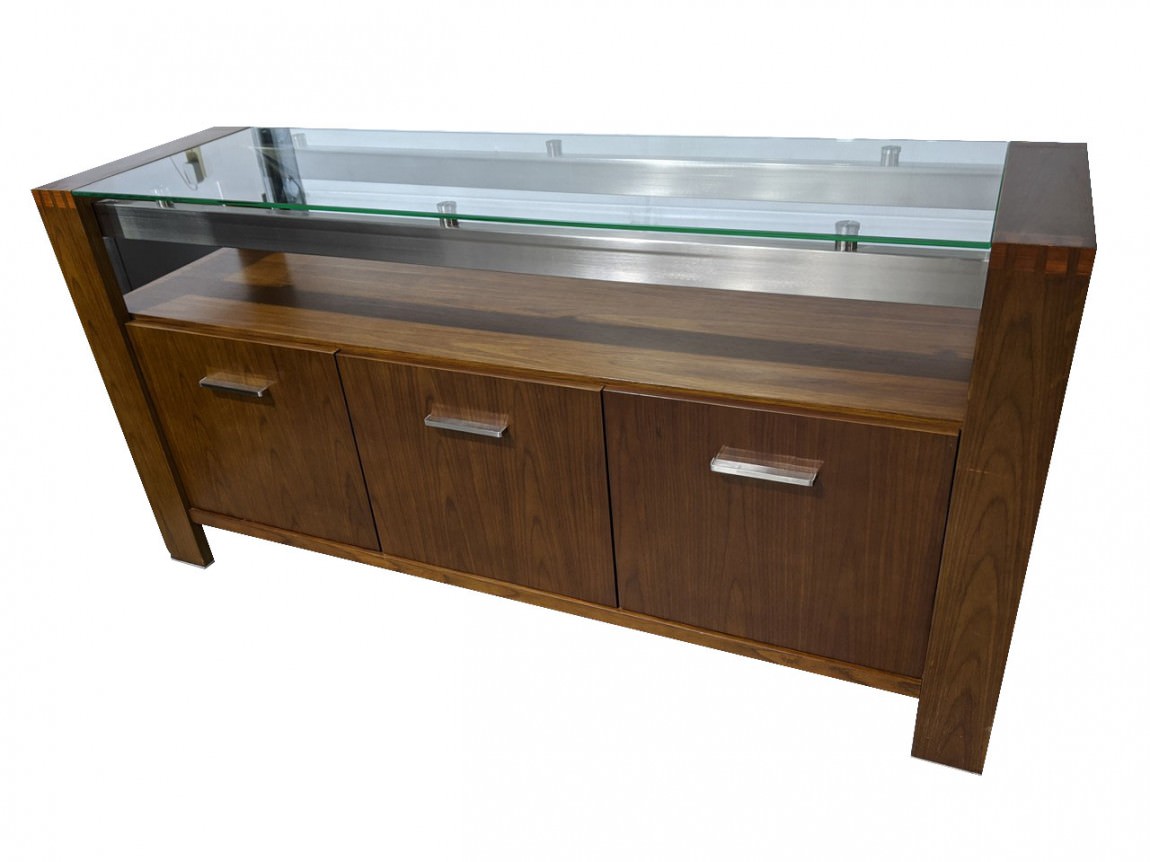 Solid Wood Walnut Credenza with Glass Top