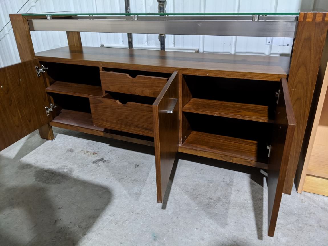 Solid Wood Walnut Credenza with Glass Top