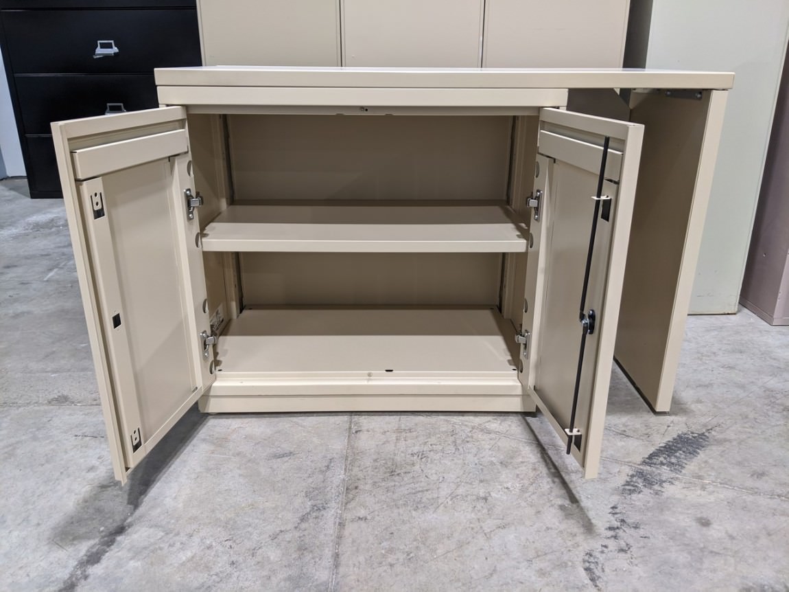 Tan Metal Storage Cabinet with Laminate Top