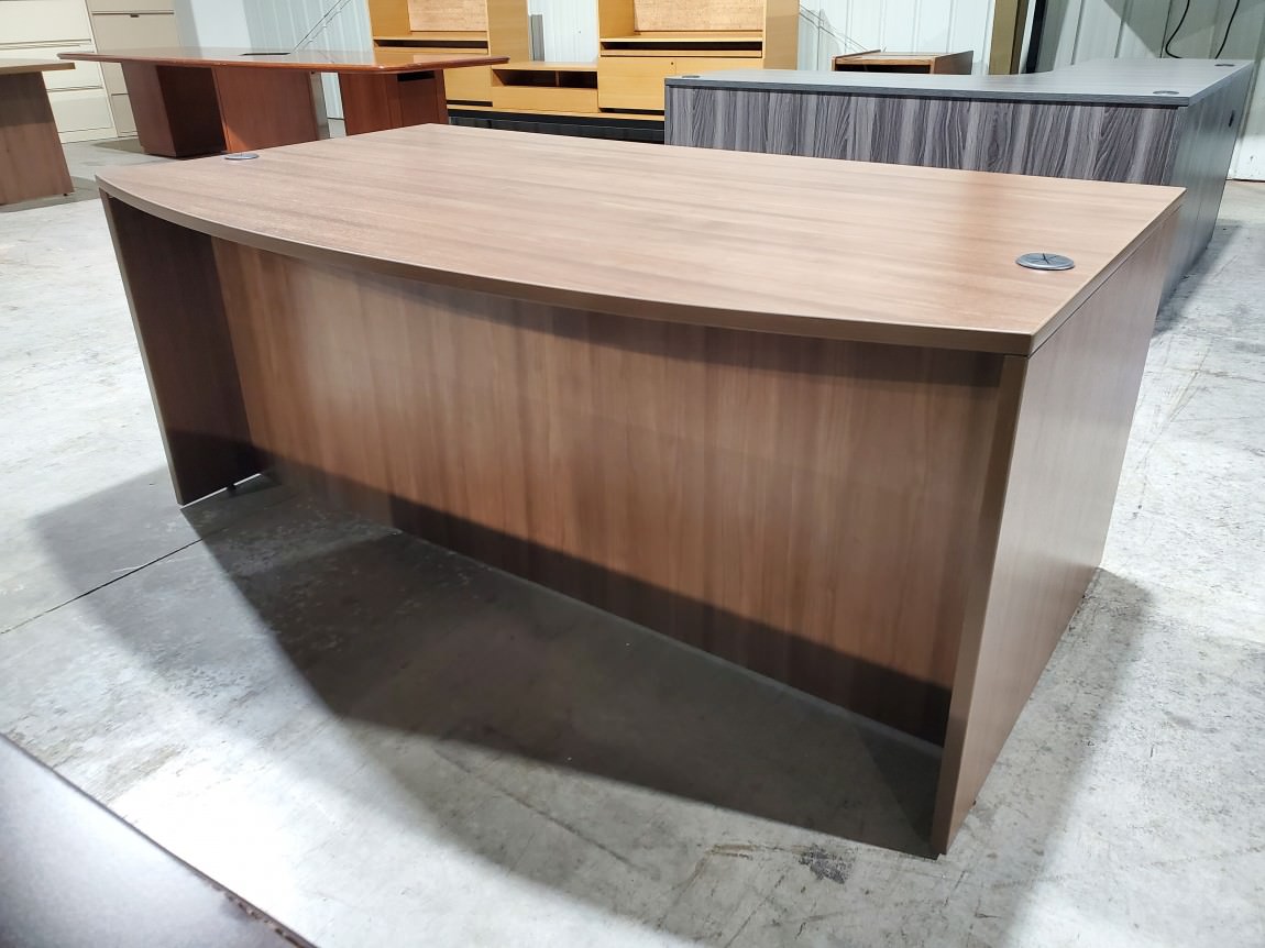 Modern Walnut Laminate Bow Front Desk