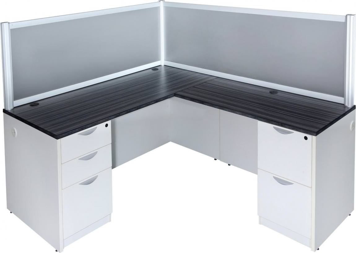 Chassis Series L Shape Desk with Acrylic Privacy Panels
