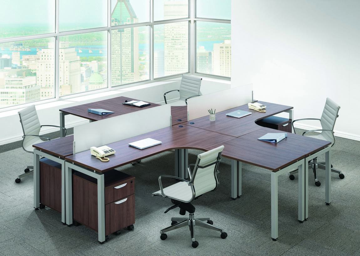 4 Person L Shape Collaboration Workstation with Frosted Privacy Panels and Mobile Drawers