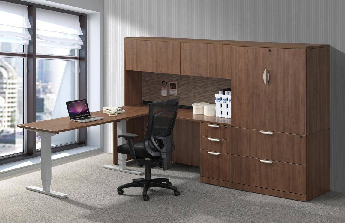 Adjustable Height L Shaped Desk with Drawers and Storage