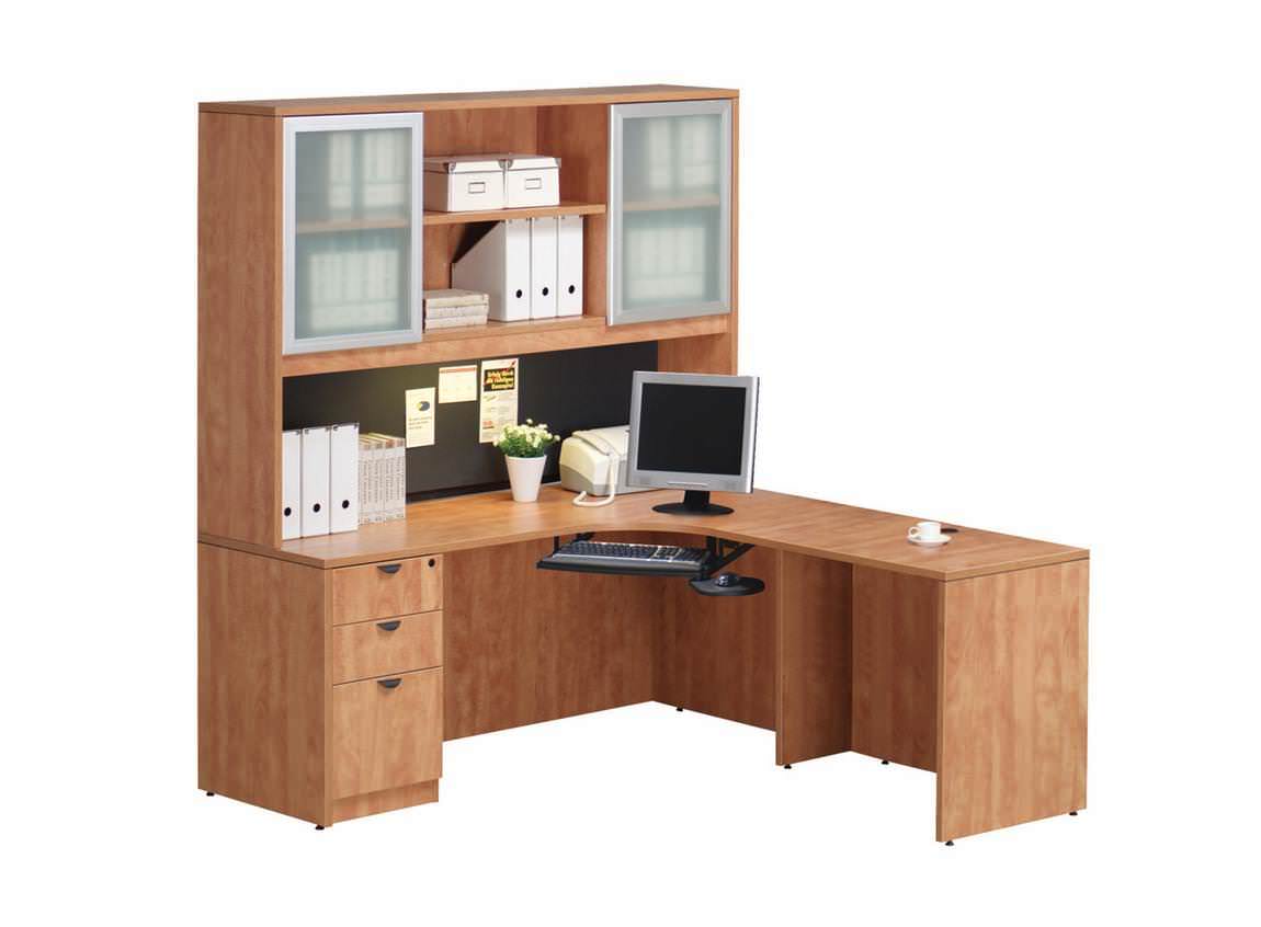 Honey L Shaped Desk with Large Hutch