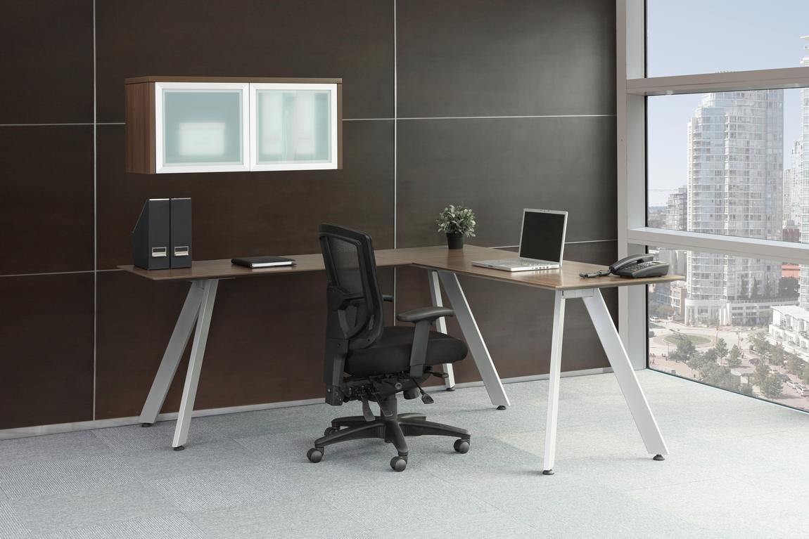 Modern L Shaped Desk with Overhead Storage