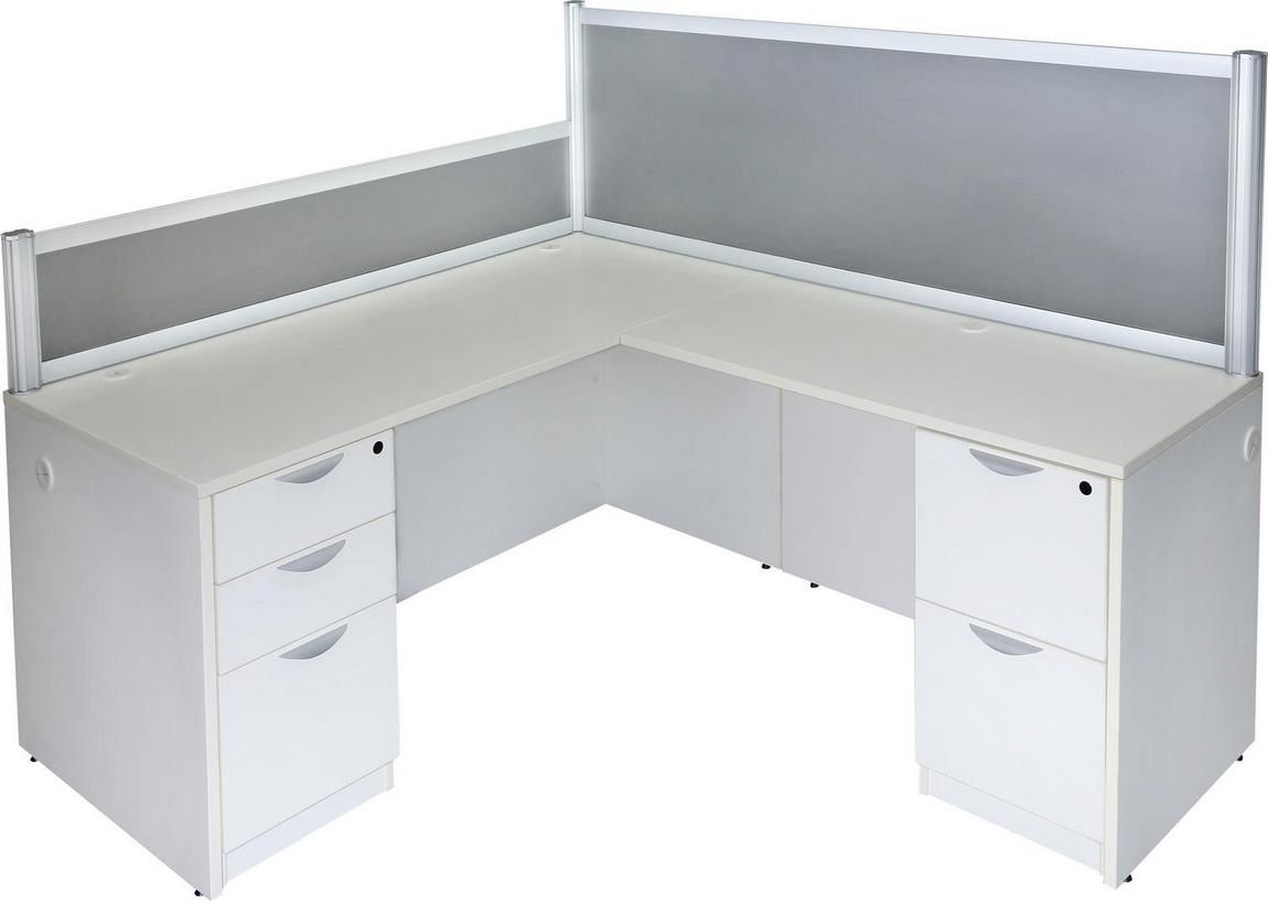 White L Shape Desk with Privacy Panels