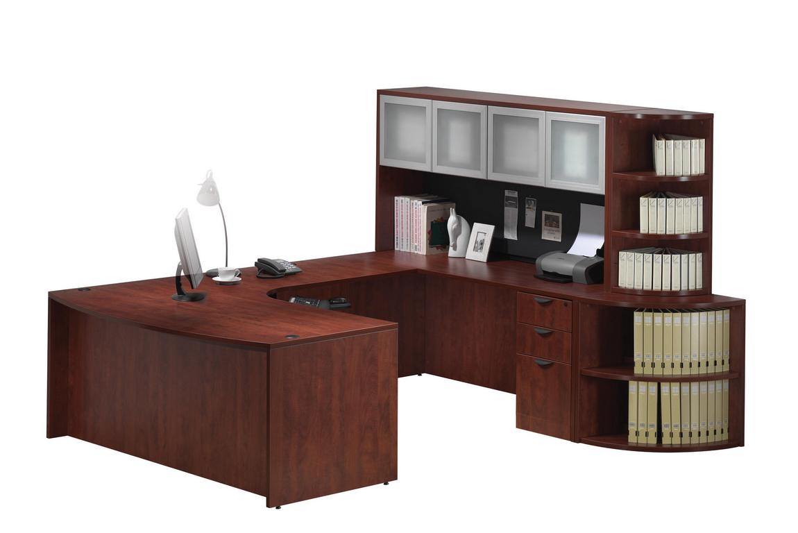 Curved U Shaped Desk with Bookcase