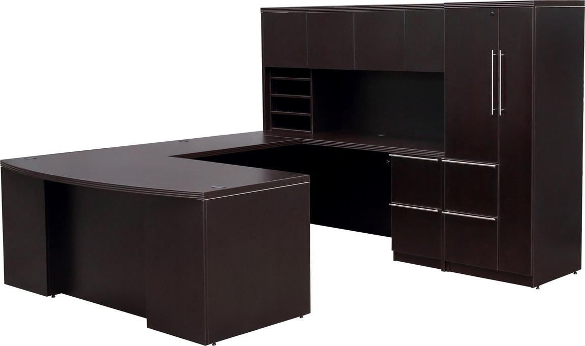 U Shape Desk with Hutch and Storage Tower Cabinet