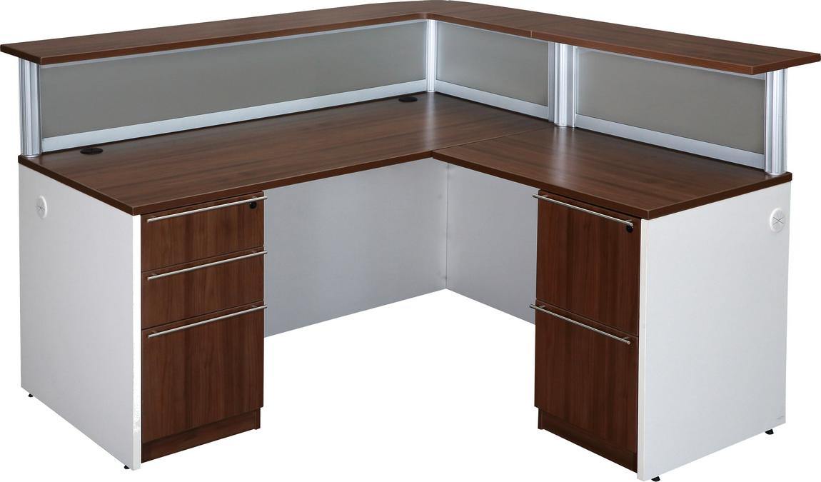 Modern Walnut L Shape Reception Desk