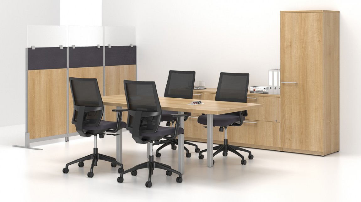 Rectangular Conference Table with Square Metal Legs