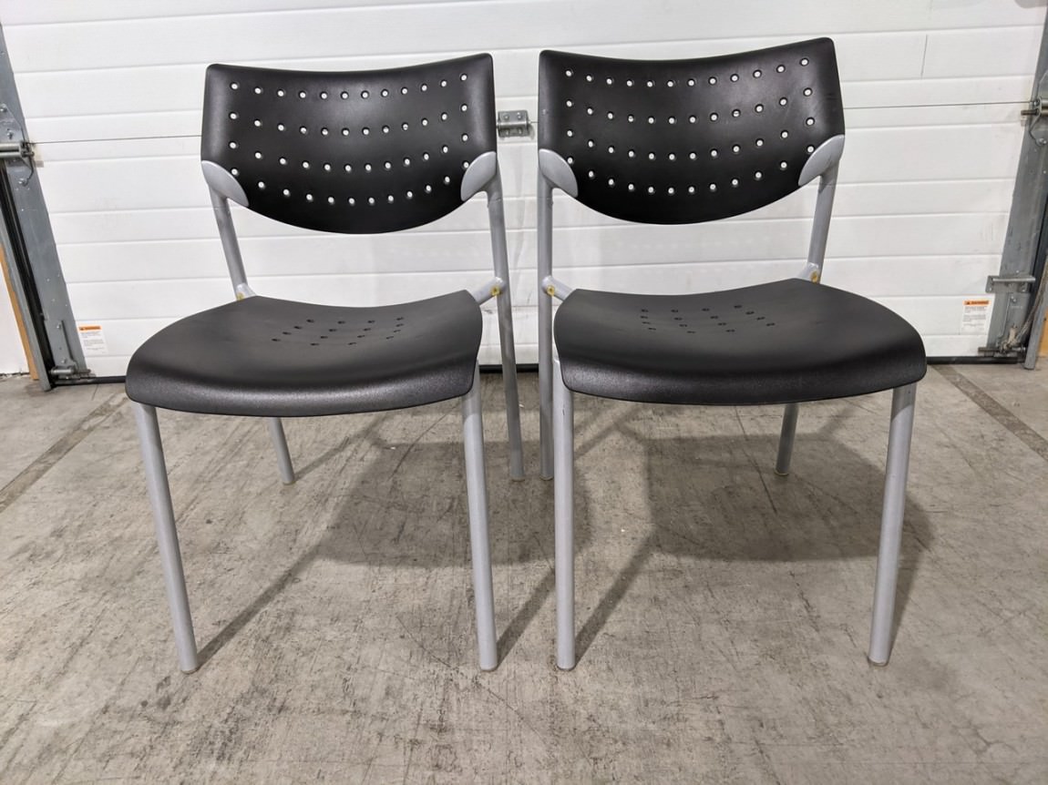 Black Plastic Stacking Guest Chairs with Metal Legs