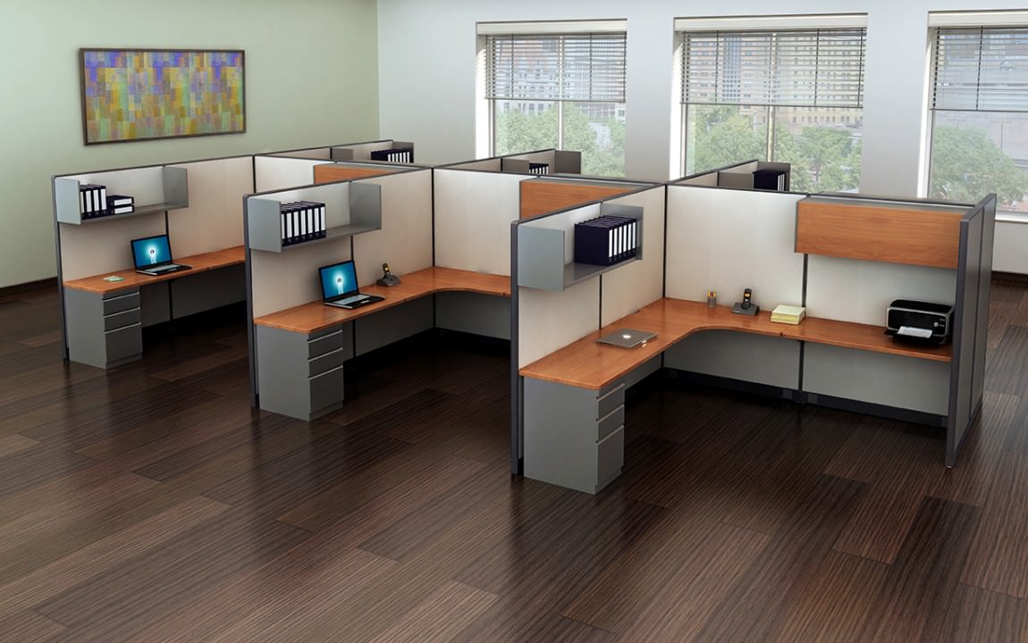 L Shape Cubicle Desk Workstation With Storage