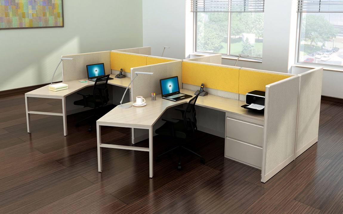Curved L Shape Cubicle Desk Workstations