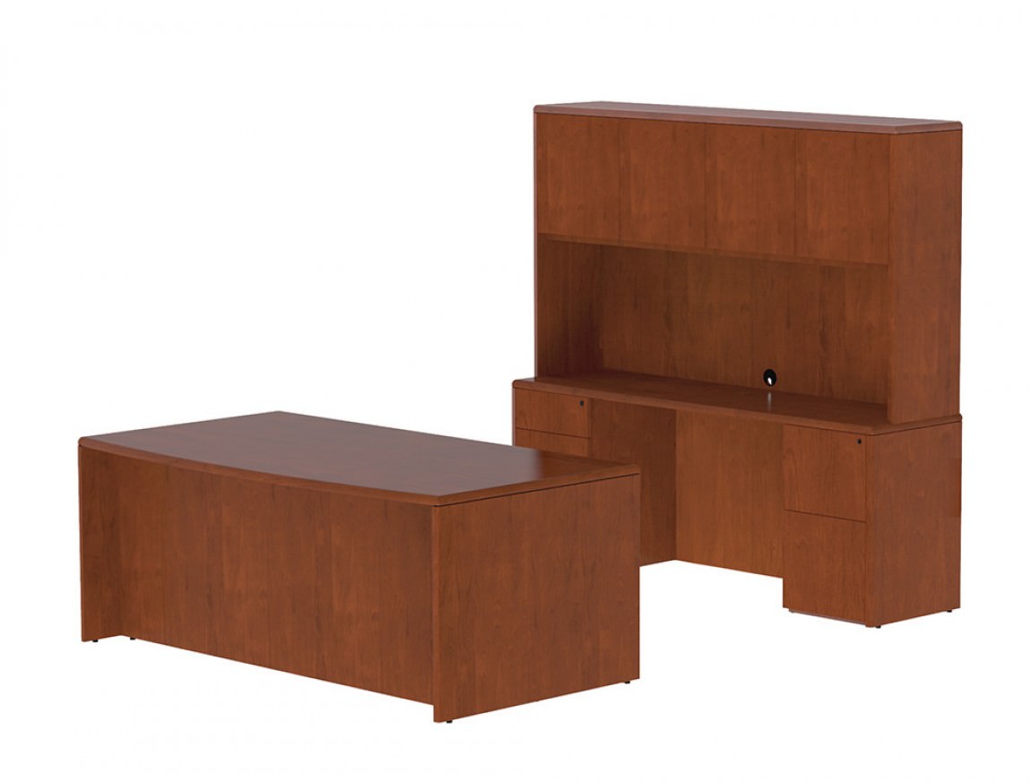Bow Front Desk with Credenza Desk and Hutch