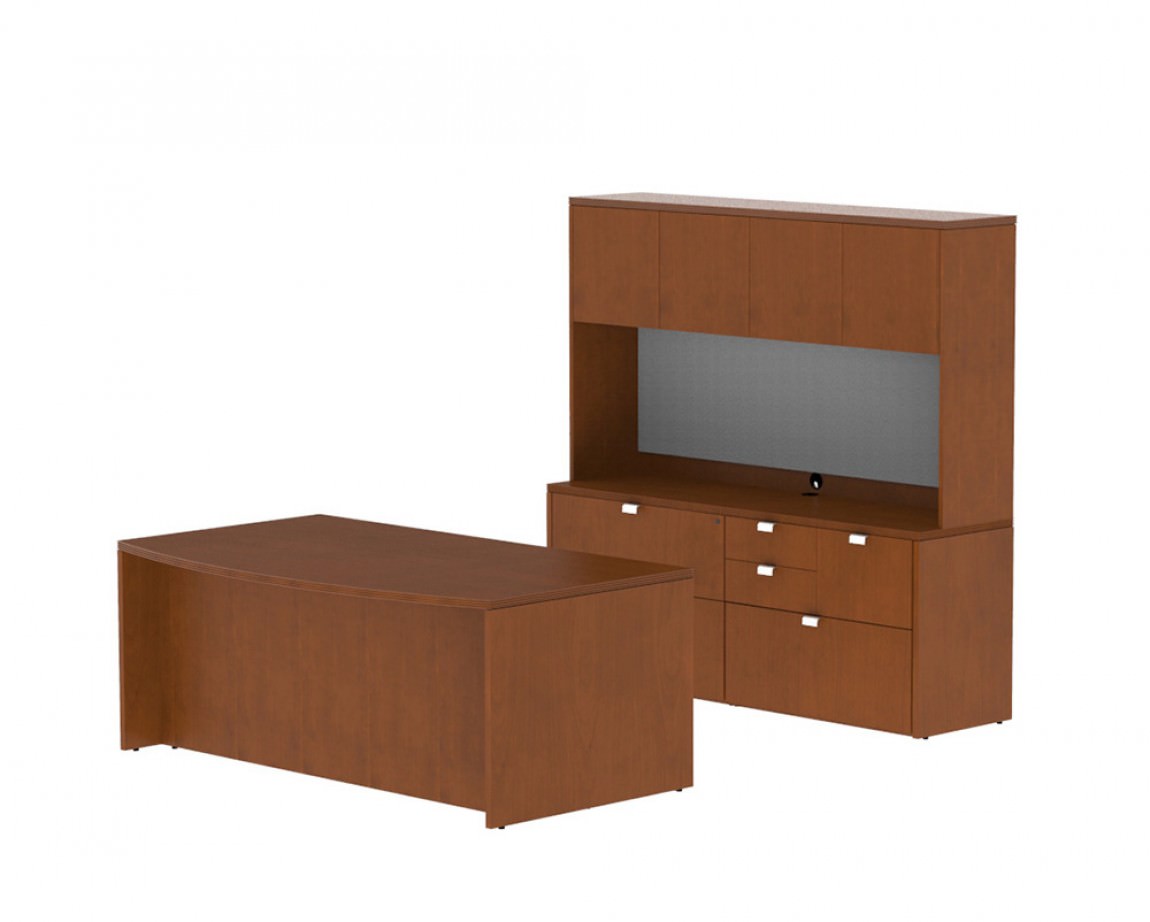 Bow Front Desk with Storage Credenza and Hutch