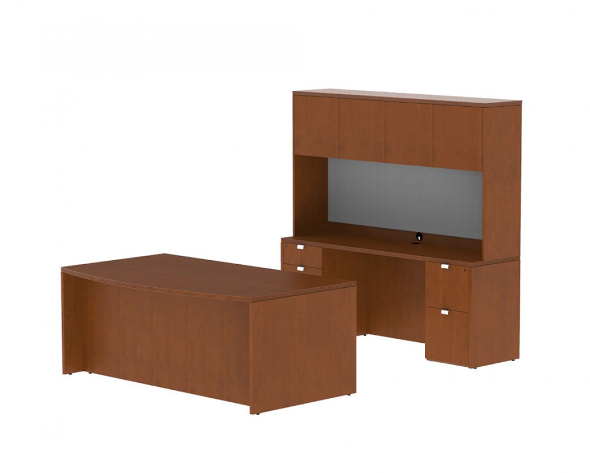 Bow Front Desk with Credenza Desk and Hutch