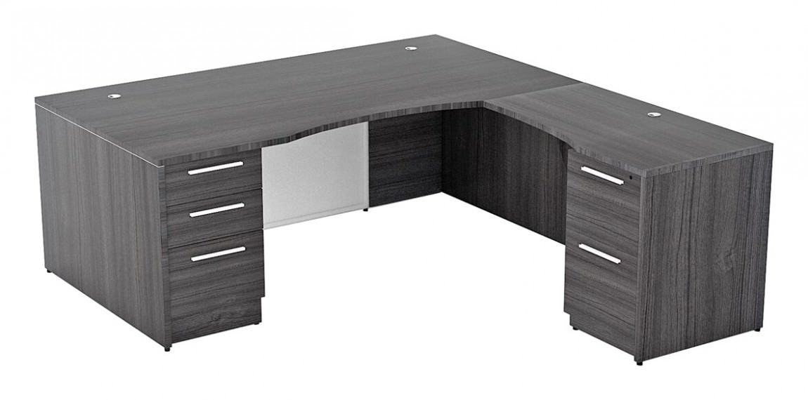 L Shaped Desk with Glass Modesty Panel