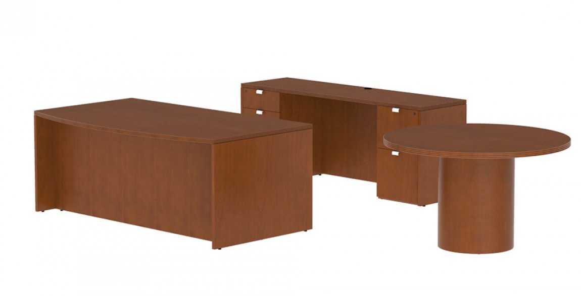 Bow Front Desk with Credenza Desk and Table