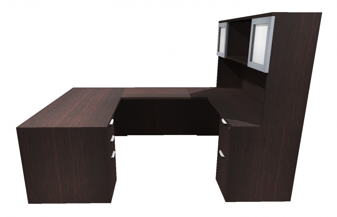 Espresso U Shaped Office Desk with Hutch