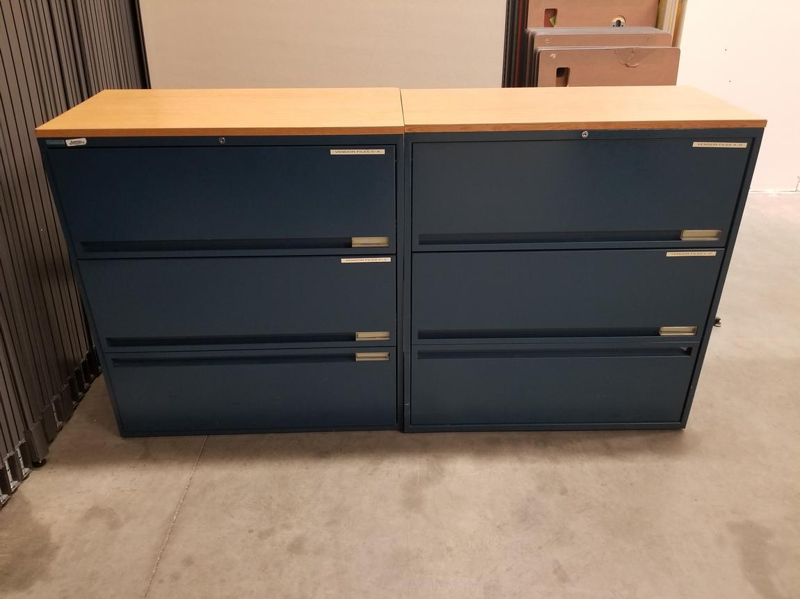 Storwal 3 Drawer Blue Lateral Filing Cabinets 36 Inch Wide