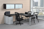Contemporary L Shaped Desk with Overhead Storage