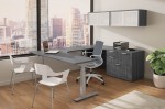 U Shape Sit Stand Desk with Wall Mount Storage and Combo Drawers