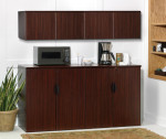 Office Credenza with Wall Mount Storage Cabinet