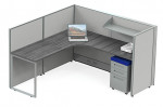 L Shaped Office Cubicle Workstation Desk with Shelf and Drawers