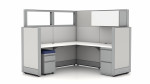 L Shaped Office Cubicle with Drawers and Overhead Storage