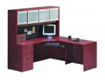 L Shaped Desk with Hutch and Glass Doors