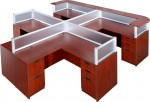 4 Person Reception Desk Workstation with Acrylic Desk Dividers