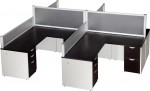 4 Person L Shape Desk Pod with Privacy Panels