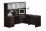 L Shaped Desk with Keyboard Tray and Hutch